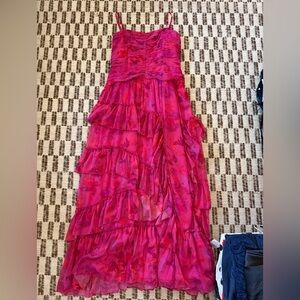BHLDN Strapless Fuchsia Ruffled Dress